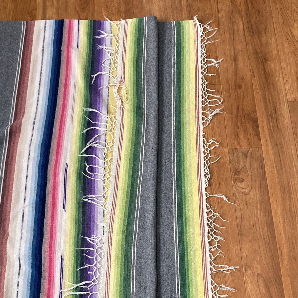 Vintage Serape Saltillo blanket Colorful textile Fringed Southwestern wool - Picture 8 of 13